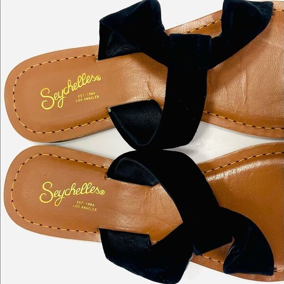 Seychelles Flat Slide Sandal Size 6.5 Black Leather Ring-Toe Padded Footbed New - Picture 6 of 16